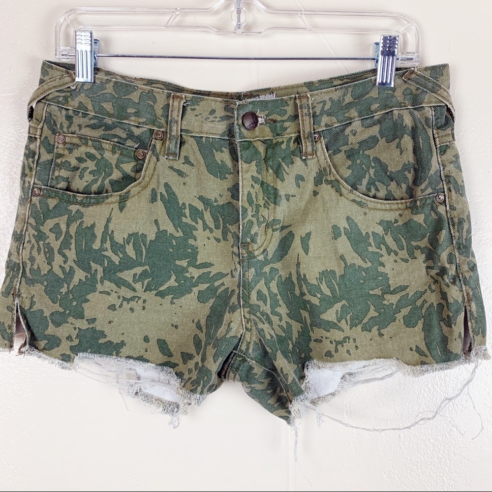 Free People frayed hem floral green camo shorts
